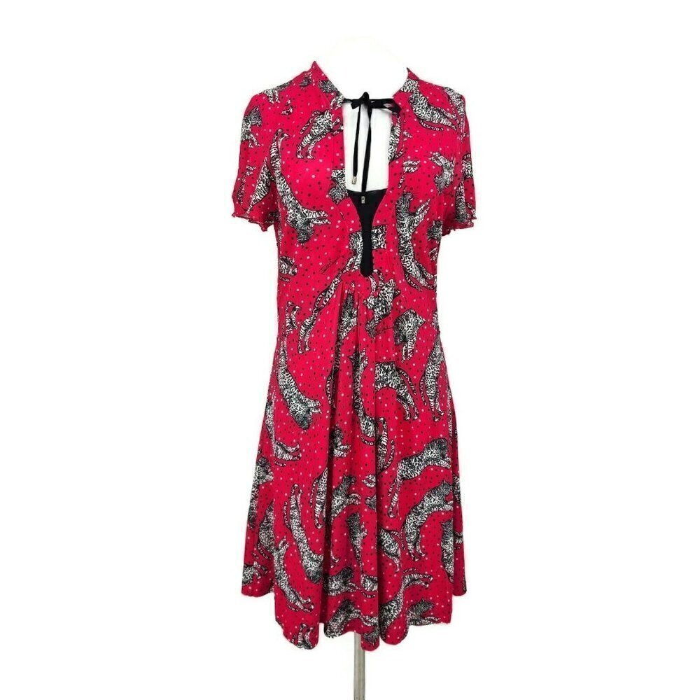 Just Cavalli Leopard Print Dress Womens 44/US L Hot Pink Cheetah Polka Dots